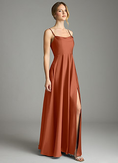 Azazie Elle Bridesmaid Dresses Cedar Rose A-Line Pleated Stretch Satin Dress image4