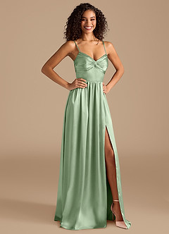 Azazie Zeya Bridesmaid Dresses Matcha A-Line Pleated Metallic Satin Dress image6