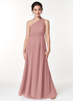 Azazie Cleo Junior Dusty Rose A-Line Pleated Chiffon Dress image1
