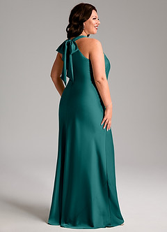 Azazie Doretta Bridesmaid Dresses Peacock Mermaid Pleated Stretch Satin Dress image2