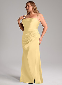 Azazie Leonis Brautjungfernkleider Wandelbar Meerjungfrau-Linie Plissee Stretch-Satin Kleid Butter image12