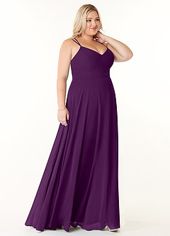 Azazie Janine Bridesmaid Dresses Grape A-Line V-Neck Chiffon Dress image8