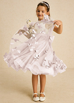 Azazie Sprout vestidos de niña de las flores Vestido de Pétalo De Rosa de Tul de Corte En A con Lazo image3