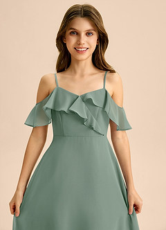 Azazie Kamilla Junior Silver Sage A-Line Off the Shoulder Chiffon Dress image7