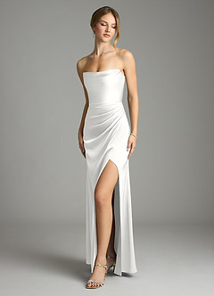 Azazie Leonis Brautjungfernkleider Wandelbar Meerjungfrau-Linie Plissee Stretch-Satin Kleid Weiß image1