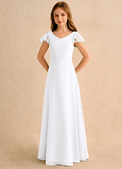 Azazie Nari Junior Formal vestidos de niña de las flores Vestido de Blanco de Gasa de Corte en A con Con mangas image6