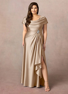 Azazie Branford Kleider für die Brautmutter A-Linie Plissee Stretch-Satin Kleid Taupe image9