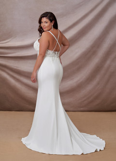 Azazie Saffron Robes de mariée Robe Sirène en Crêpe Élastique Paillettes Sweetheart Blanc De Diamant image10