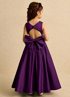 Azazie Nellia Blumenmädchenkleider A-Linie Schleifen Matte Satin Kleid Traube image1