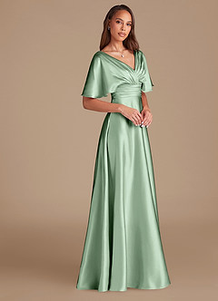 Azazie Pamela Robes de demoiselle d'honneur Robe Trapèze en Satiné métallisé Plissée Matcha image3