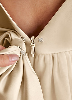 Azazie Twinkle Toes Flower Girl Dresses Champagne A-Line Bow Tulle Dress image6