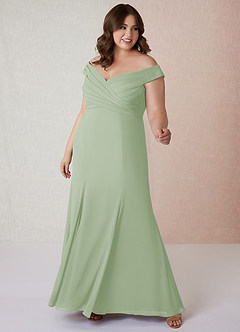 Azazie Lecia Robes de demoiselle d'honneur Robe Empire Convertible en Mousseline de soie Schulterfrei, plissiert Vert Sauge image8