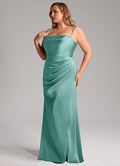 Azazie Leonis Bridesmaid Dresses Aqua Mermaid Pleated Stretch Satin Convertible Dress image13