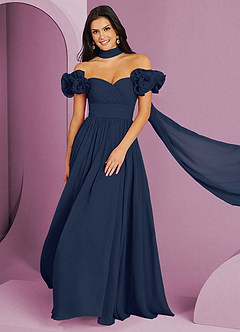 Barbie ♥ Azazie Bridesmaid Dresses Dark Navy A-Line Off the Shoulder Chiffon Convertible Dress image1