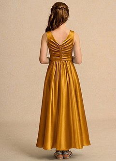 Azazie Ducky Girls Formal vestidos de niña de las flores Vestido de Caramelo de Satén Elástico de Corte en A con Plisado image2