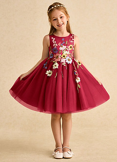 Azazie Prima Flower Girl Dresses Scarlet A-Line Bow Tulle Dress image1