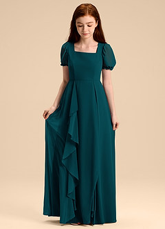 Azazie Priya Junior Pine A-Line Blouson Chiffon Dress image5