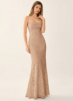Natasha Champagne Jacquard Corset Mermaid Prom Dress image1