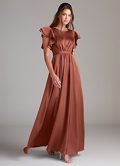 Azazie Daphne Bescheidene Brautjungfernkleider A-Linie Gestreift Stretch-Satin Bodenlänge Kleid image3