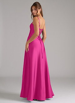 Azazie Valentine Bridesmaid Dresses Fuchsia A-Line Corset Stretch Satin Dress image2