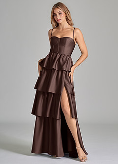 Azazie Faye Bridesmaid Dresses Ganache A-Line Ruched Stretch Satin Dress image8