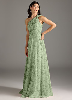 Azazie Charlize Jurken voor bruidsmeisjes Jurk van Chiffon met A-Lijn One-Shoulder Groene Varen Bloemen image5