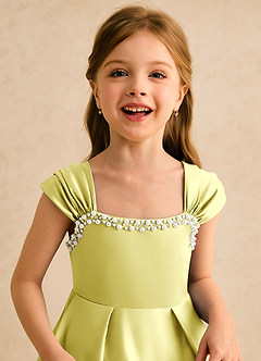 Azazie Yosemite Robe Demoiselle D'honneur Fillette Robe Princesse en Mat Satiné Encolure en Forme de Cœur Sorbet Citron image7