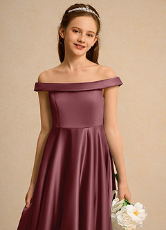 Azazie Teeny Girls Formal Flower Girl Dresses Desert Rose A-Line Pleated Matte Satin Dress image7