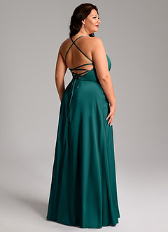 Azazie Mei Bridesmaid Dresses Peacock A-Line V-Neck Stretch Satin Dress image11