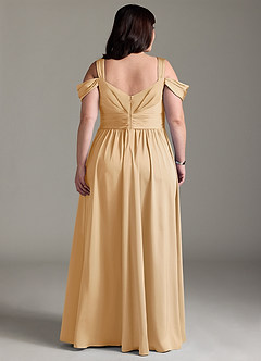 Azazie Lianne Brautjungfernkleider A-Linie Schulterfrei Stretch-Satin Kleid Gold image2