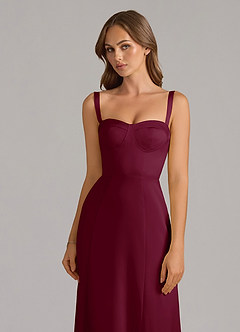 Azazie Amaris Final Sale Mulberry A-Line Corset Stretch Satin Dress image5
