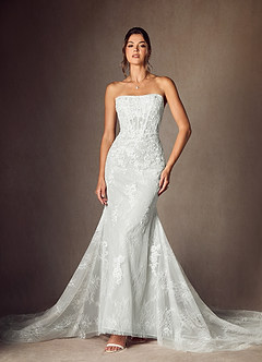 Azazie Caitlin Wedding Dresses Diamond White Mermaid Strapless Lace Dress image12