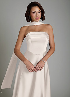 Azazie Odele Jurken voor bruidsmeisjes Jurk van Stretch Satijn met A-lijn Strapless Wit Albast image6