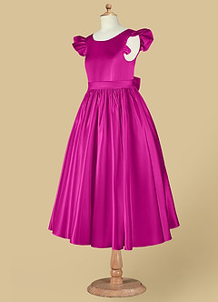 Azazie Violeta Jurken voor bloemenmeisjes Baljurk Jurk van Mat Satijn Boog Fuchsia image12