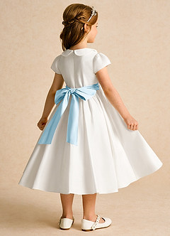 Azazie Deary Flower Girl Dresses Ivory Sky Blue A-Line Bow Cotton Dress image4