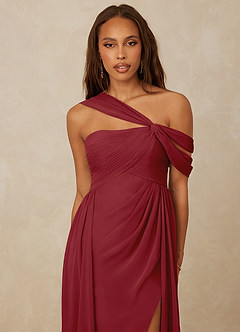 Christian Siriano Bridal for Azazie 1014 Bridesmaid Dresses Pomegranate A-Line Off the Shoulder Chiffon Dress image6