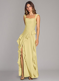 Azazie Sloane Bridesmaid Dresses Lemon Sorbet A-Line Sweetheart Neckline Stretch Satin Dress image4