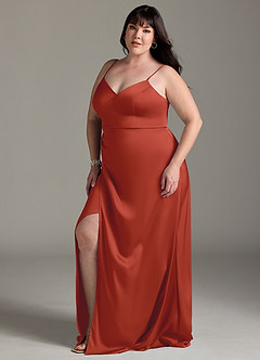 Azazie Marchella Bridesmaid Dresses Rust A-Line Corset Stretch Satin Dress image10