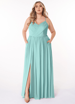 Azazie Cora Bridesmaid Dresses Aqua A-Line Pleated Chiffon Dress image6