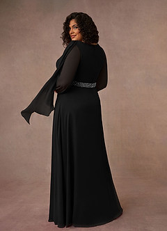 Azazie Priyanka Mother of the Bride Dresses Black A-Line Boatneck Pleated Chiffon Dress image6