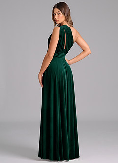Azazie Charlize Bridesmaid Dresses Emerald A-Line One Shoulder Velvet Dress image2