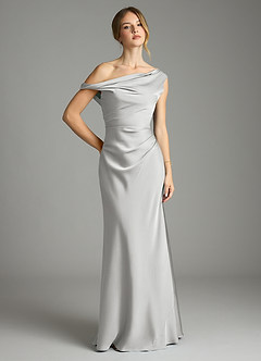 Azazie Emerson Vestidos de damas de honor Vestido de Plata de Satén Elástico de Corte Sirena con Vestidos sin tirantes image1