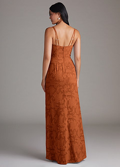 Azazie Leo Bridesmaid Dresses Burnt Orange Sheath Pleated Floral Burnout Dress image2
