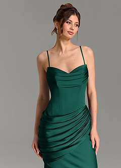 Azazie Zorah Vestidos de damas de honor Vestido Esmeralda de Satén Elástico de Corte Sirena Convertible con Corsé image7