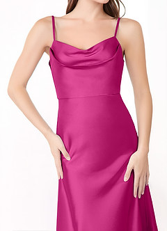 Azazie Alaija Bridesmaid Dresses Fuchsia Mermaid Side Slit Stretch Satin Dress image5