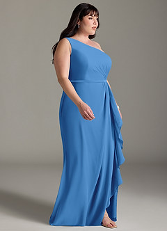 Azazie Liza Vestidos de damas de honor Vestido de Azul Grisaceo de Gasa de Corte Sirena con Hombro unilateral image9