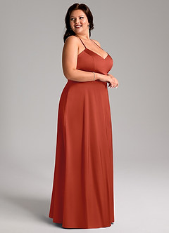 Azazie Mei Vestidos de madrinha de casamento Vestido Ferrugem de Cetim elástico de Linha A image9