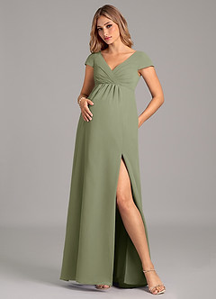 Azazie Allessia Maternity Bridesmaid Dresses A-Line Pleated Chiffon Floor-Length Dress image1