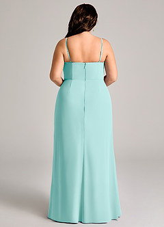 Azazie Maci Bridesmaid Dresses Aqua Sheath Pleated Chiffon Dress image9