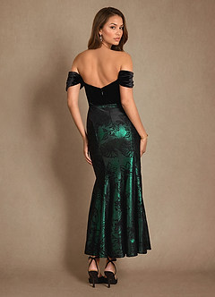 Azazie Kaith Mother of the Bride Dresses Emerald Black Mermaid Sweetheart Neckline Metallic Lamé Dress image4